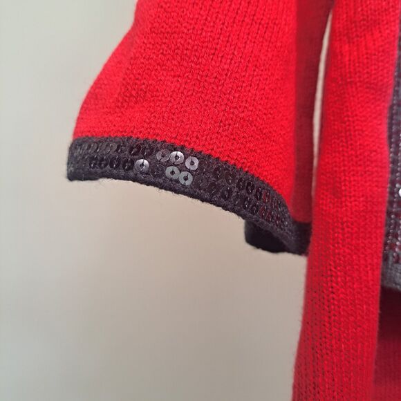 Style & Co Red White Black Sequin Trim Knit Sweater Dress & Scarf Set - Size P/L - Picture 4 of 16